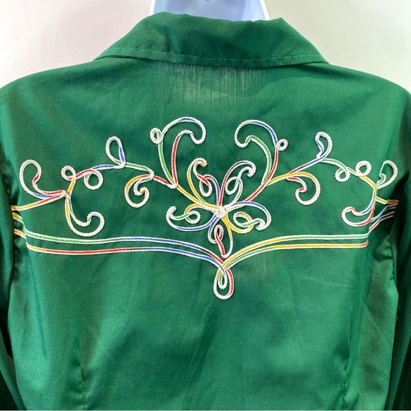 Vtg Tony Alamo Of Nashville Womens Shirt Green Embroidery Pearl Snaps Western M - Picture 4 of 10